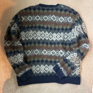 J. Crew Hand-Knit Wool Sweater in Blue and Brown